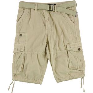 BLU ROCK Mens Drawstring Hem Casual Cargo Shorts, Beige, NWT